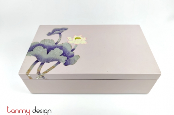 Purple rectangle lacquer box hand-painted with lotus 18*30 cm